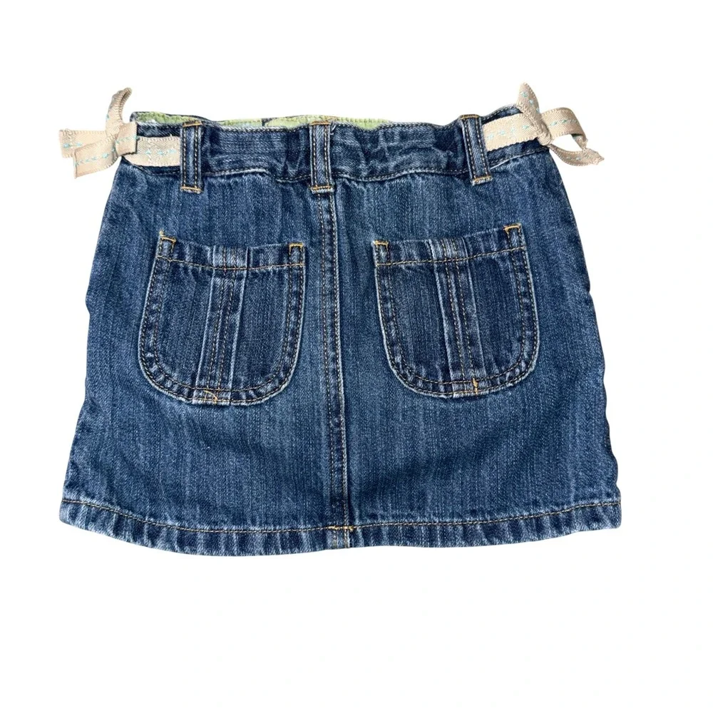 vintage OshKosh Denim Skirt 4T Blue Adjustable Waist Canvas Bows‎